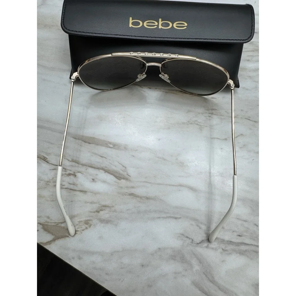 Bebe Womens Aviator Gold White Summer Festival Sunglasses With Case
